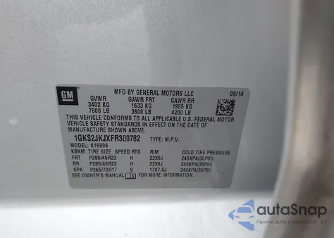 2015 GMC Yukon Xl 1500 Denali из США, поврежденный, VIN 1GKS2JKJXFR300782